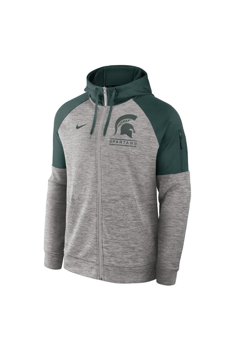 Men's Nike Heather Gray Michigan State Spartans Fitness Raglan Performance Full-Zip Hoodie, Alternate, color, Heather Gray