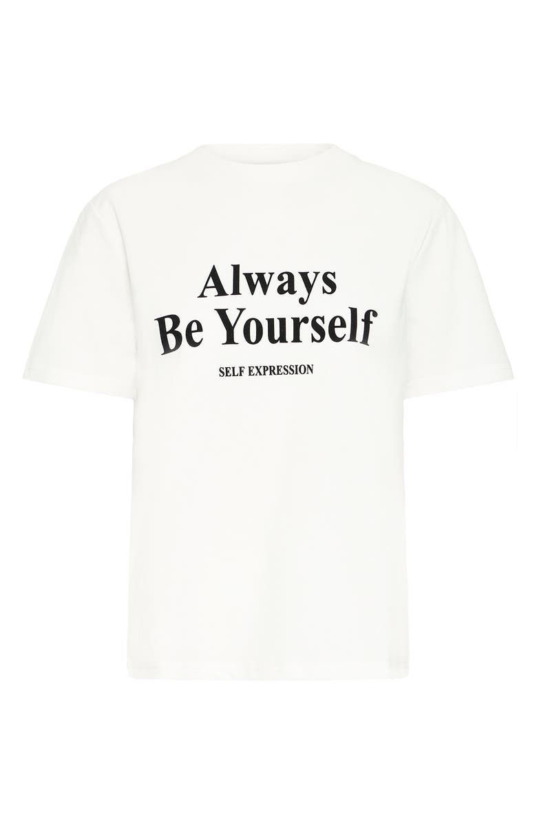 ICHI Ihrubby Be Yourself Cotton Graphic T-Shirt, Alternate, color, Cloud Dancer/ White