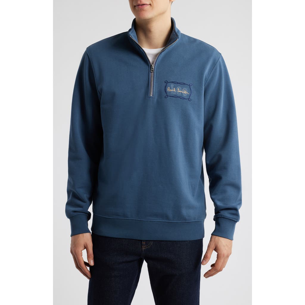 Paul Smith + Lee Half-Zip Cotton Blend Sweatshirt in Inky Blue  product