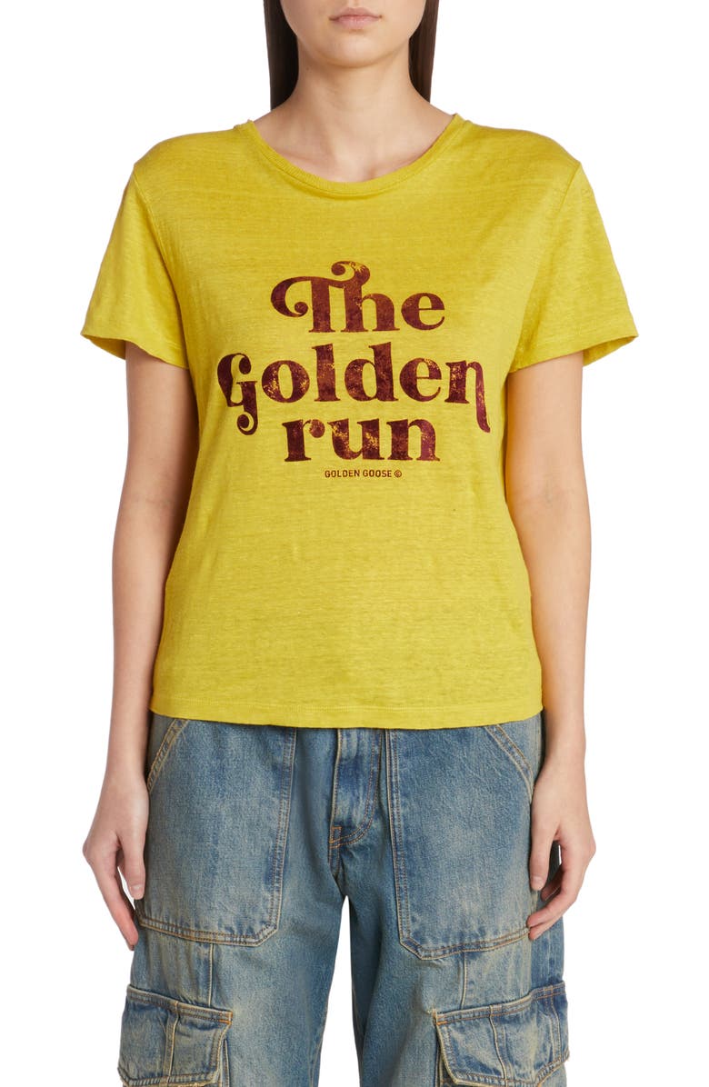 Golden Goose The Golden Run Linen T-Shirt, Main, color, Maize/ Windsor Wine