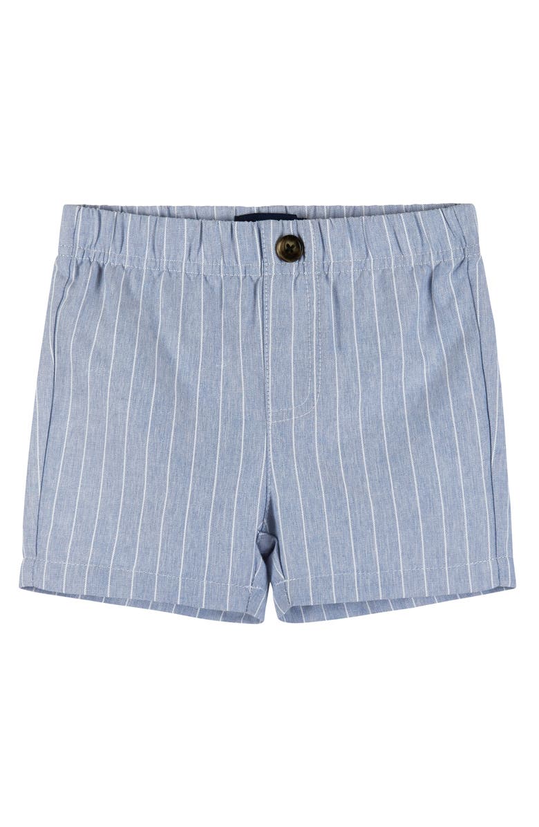 Andy & Evan Stripe Short Sleeve Button-Up Chambray Bodysuit, Shorts & Bow Tie Set, Alternate, color, 