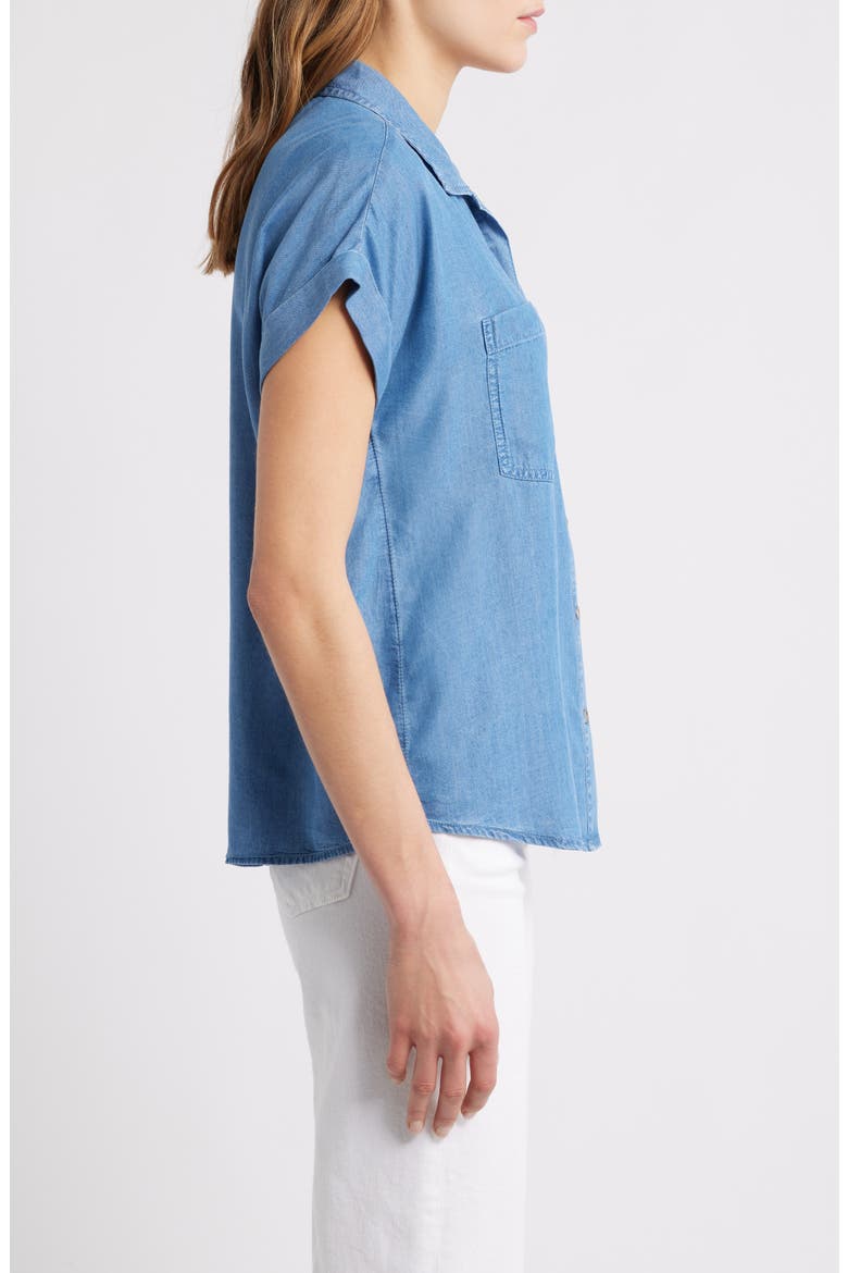 Issey Short Sleeve Chambray Shirt, Alternate, color, MEDIUM WASH