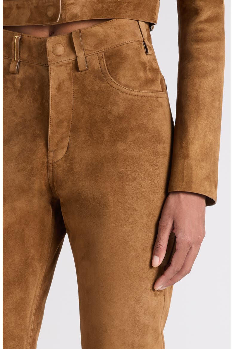 Five-Pocket Suede Straight Leg Pants, Alternate, color, CARAMEL