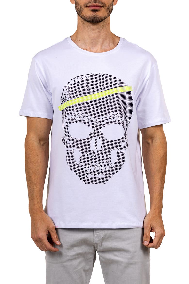 Pixel Skull Cotton Graphic T-Shirt, Main, color, WHITE
