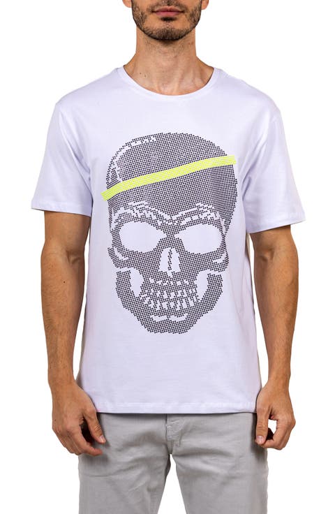 Pixel Skull Cotton Graphic T-Shirt