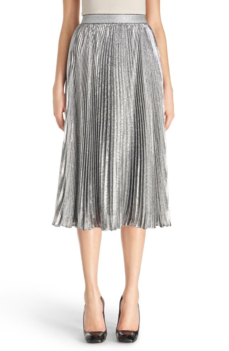 Christopher Kane Pleated Lamé Midi Skirt, Main, color,