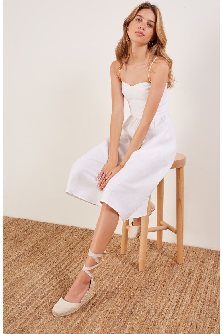 Olivia Linen Midi Dress, Alternate, color, WHITE
