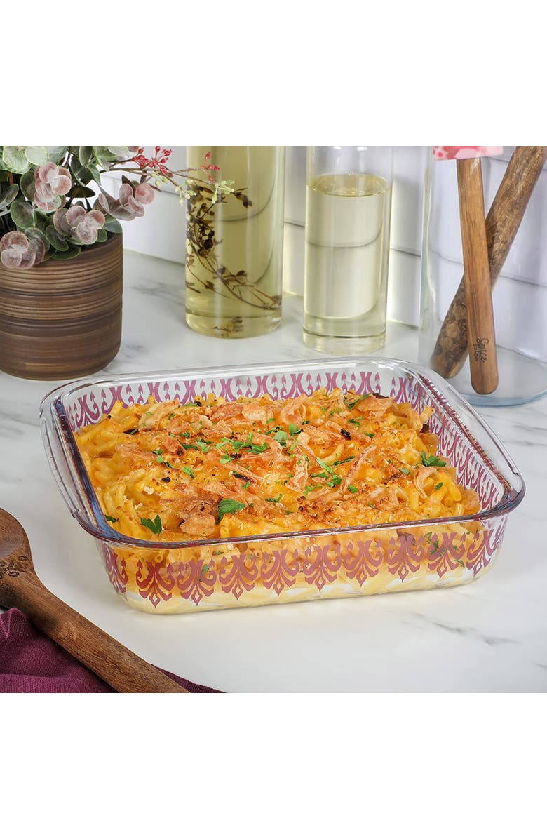 Spice By Tia Mowry 1.8 Quart Spicy Cloves Glass Square Baker, Alternate, color, Pink