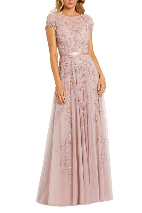 Petite Floral Embellished Cap Sleeve Gown
