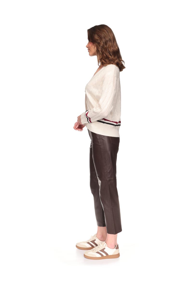 Varsity Cable Cardigan, Alternate, color, Organic White