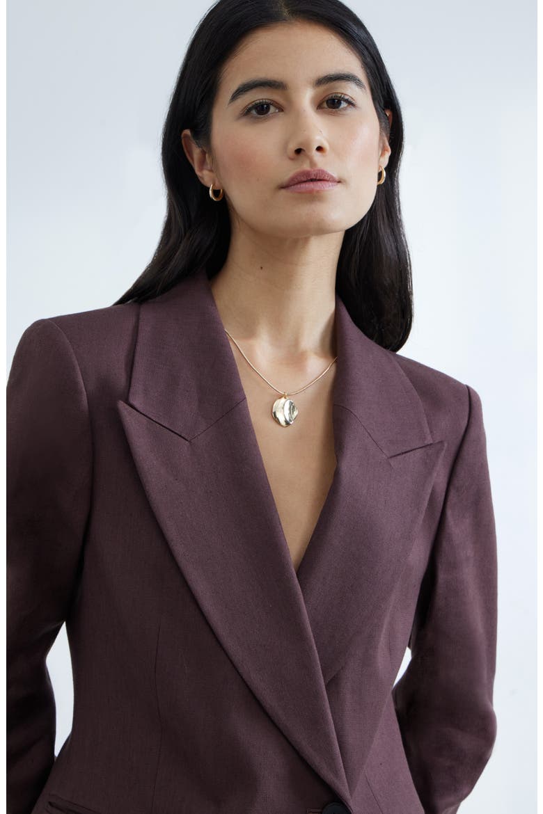 Double-Breasted Linen Blend Blazer, Alternate, color, BROWN ROAST
