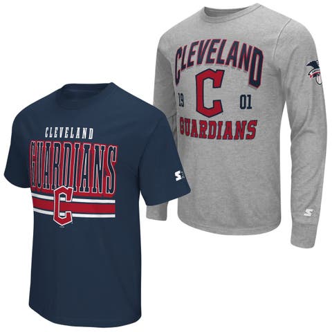 Men's Starter  Heather Gray/Navy Cleveland Guardians Two-Pack Long Sleeve & Short Sleeve T-Shirt Set