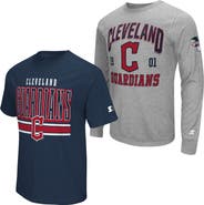STARTER Men's Starter Heather Gray/Navy Cleveland Guardians Two-Pack Long Sleeve & Short Sleeve T-Shirt Set