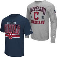 STARTER Men's Starter Heather Gray/Navy Cleveland Guardians Two-Pack Long Sleeve & Short Sleeve T-Shirt Set