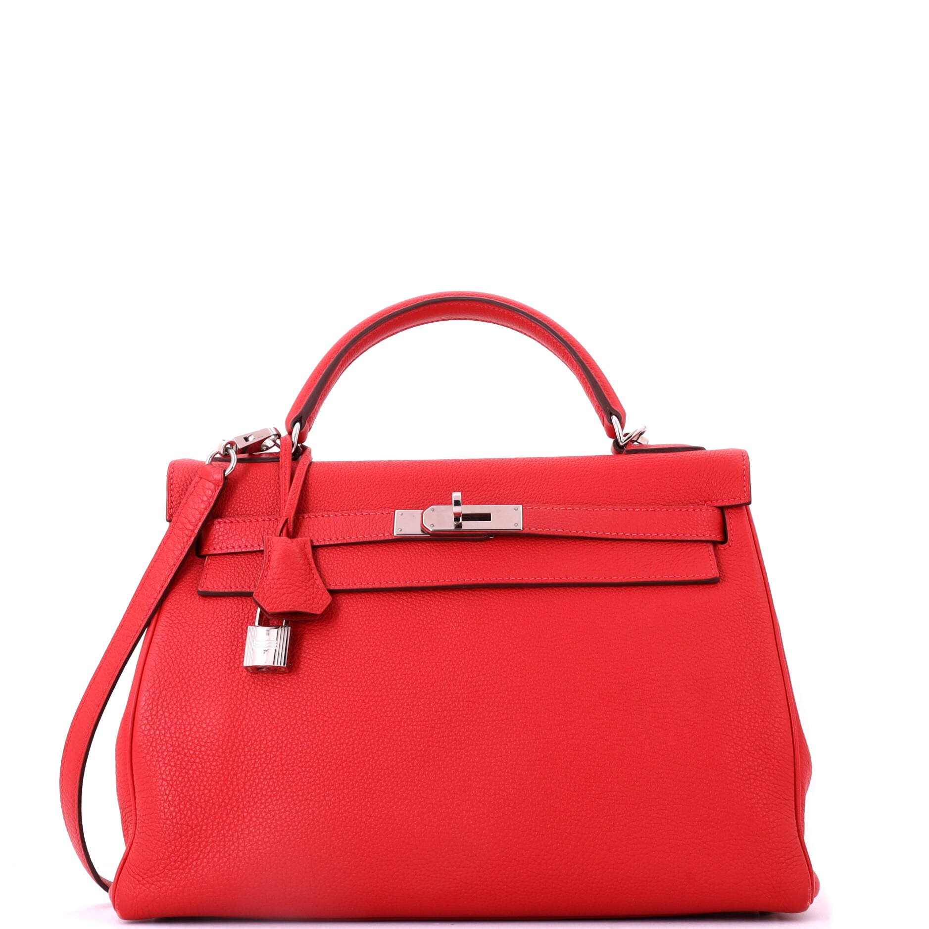 Pre-Owned Hermes Kelly Handbag Red Togo with Palladium Hardware 32, Main, color, Rouge Piment