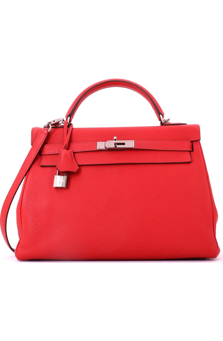 Pre-Owned Hermes Kelly Handbag Red Togo with Palladium Hardware 32, Main, color, Rouge Piment