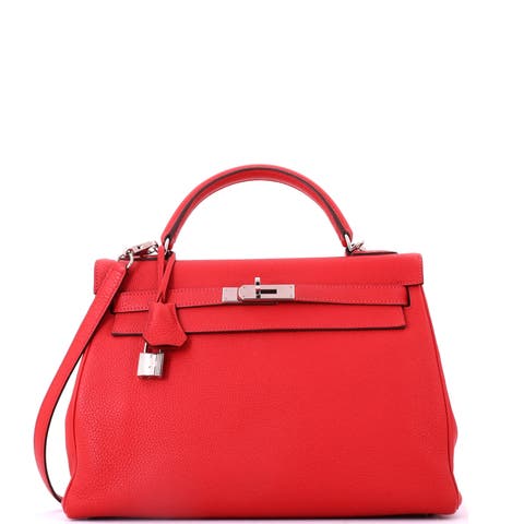 Kelly Handbag Red Togo with Palladium Hardware 32