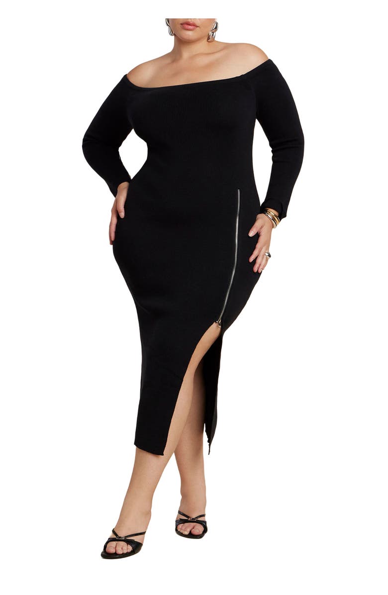 ELOQUII Sweater Midi Dress W Zippers, Main, color, Black Onyx