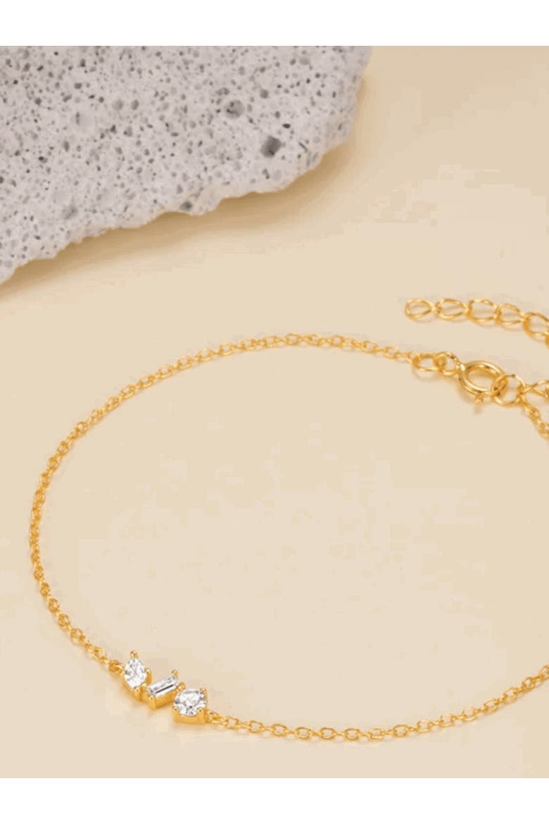 Silvana Chain Link Bracelet with Round, Pear, and Emerald Cut Cubic Zirconia Stones, Alternate, color, Gold