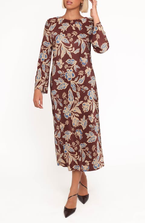Morena Plissé Long Sleeve Midi Dress