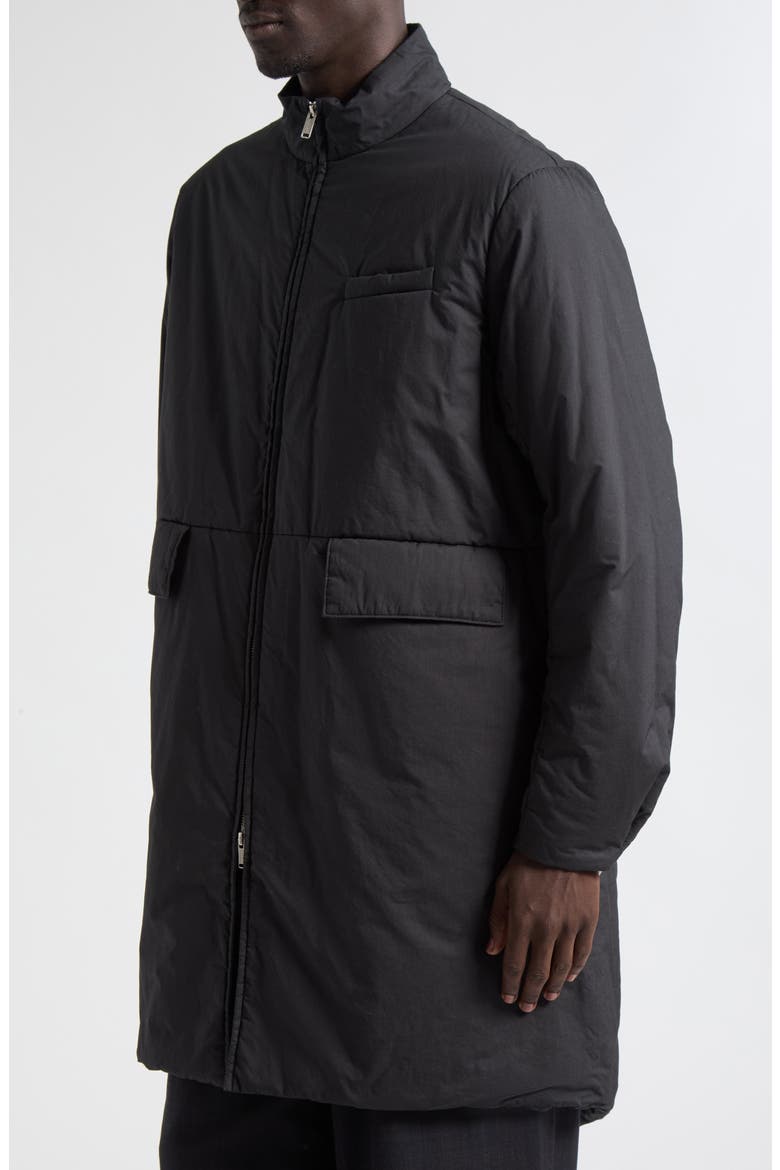 Leather Trim Insulated Cotton Coat, Alternate, color, BLACK