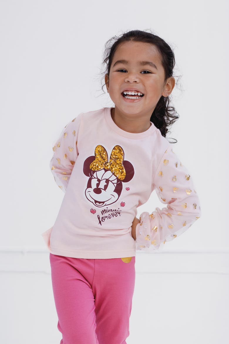 Minnie Mouse 2-Piece Long Sleeve T-Shirt and Leggings Set, Alternate, color, Minnie Pink Mauve
