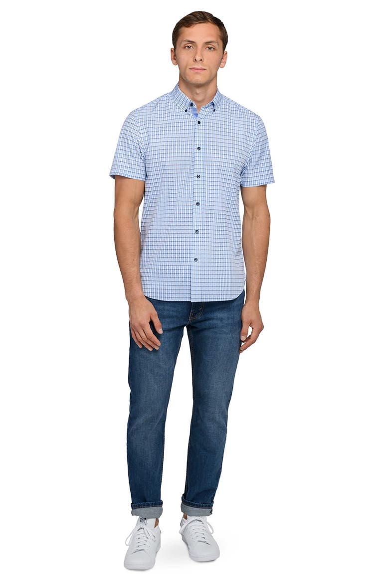 Plaid Woven Short Sleeve Basic, Alternate, color, WHITE/BLUE