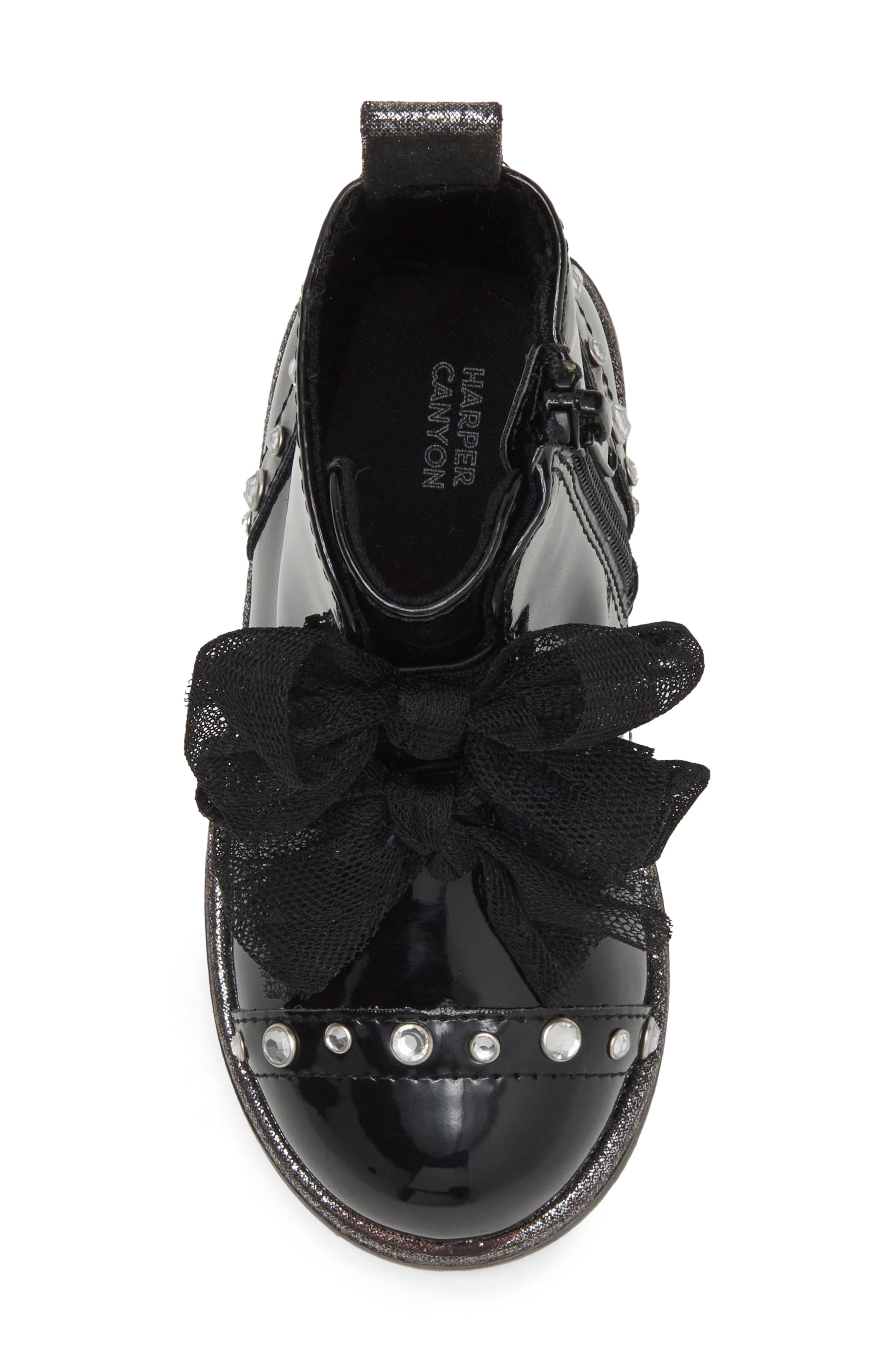 Kids' Anastasia Bow Faux Leather Boot, Alternate, color, BLACK
