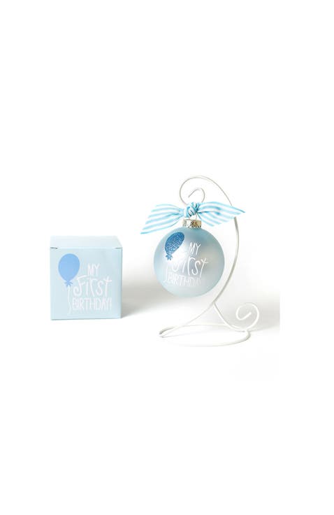My First Birthday Boy Glass Ornament with White Stand