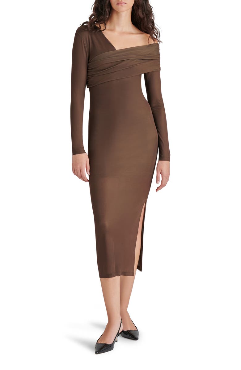 Steve Madden Bevelyn One-Shoulder Long Sleeve Body-Con Midi Dress, Main, color, Coco