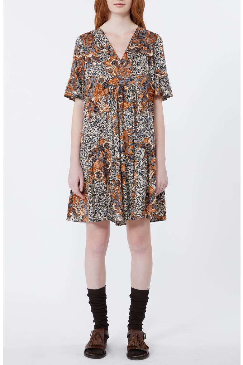Fuoko Paisley Floral Cotton Jersey Babydoll Dress, Main, color, NAVY