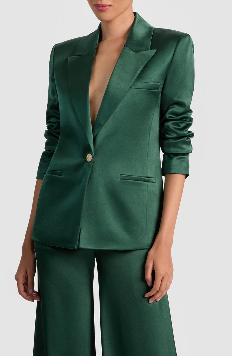 Alice + Olivia Silas Satin Blazer, Alternate, color, Green Mystique