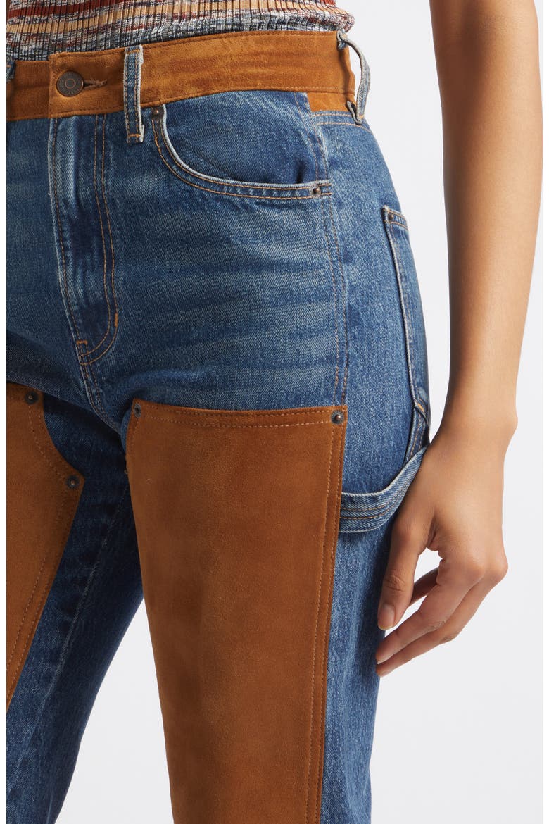 Dylan High Waist Suede Trim Straight Leg Jeans, Alternate, color, EQUINOX BLUE