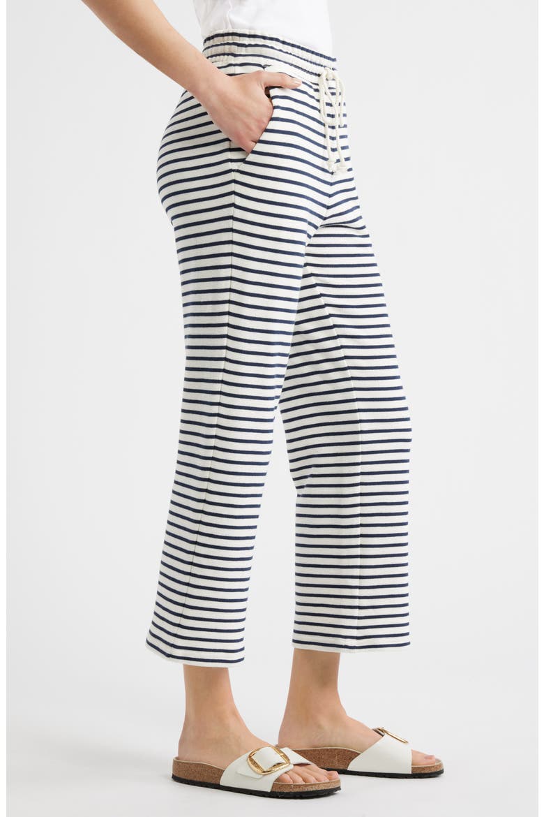 Cotton Blend French Terry Drawstring Pants, Alternate, color, IVORY- NAVY STRIPE