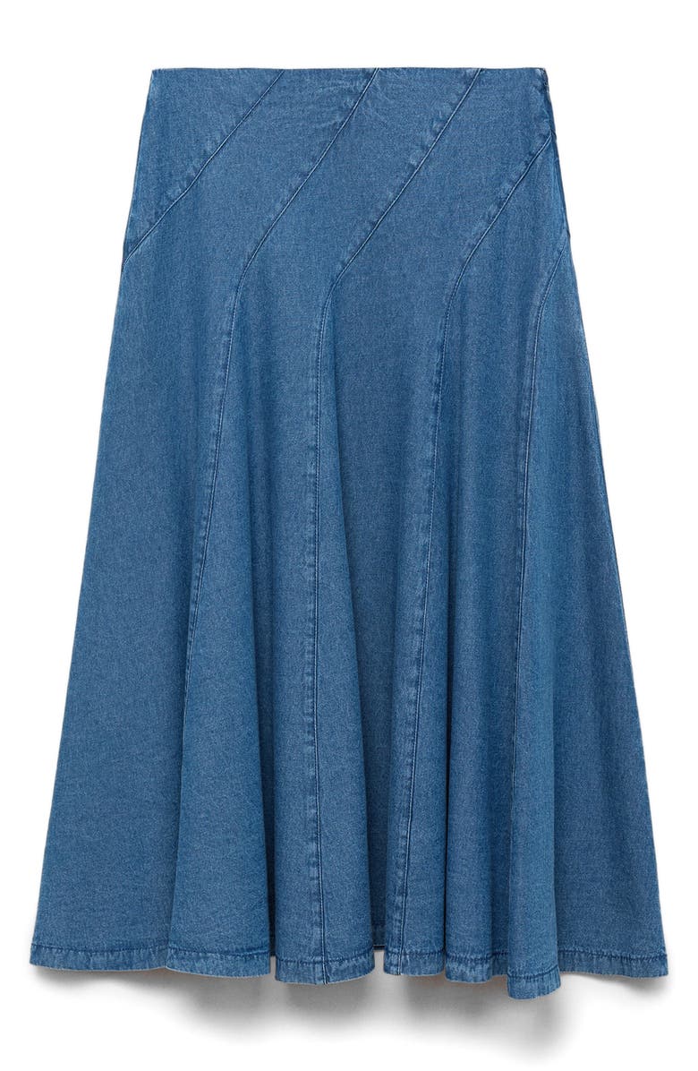 MANGO Denim Paneled Midi Skirt, Alternate, color, Medium Blue