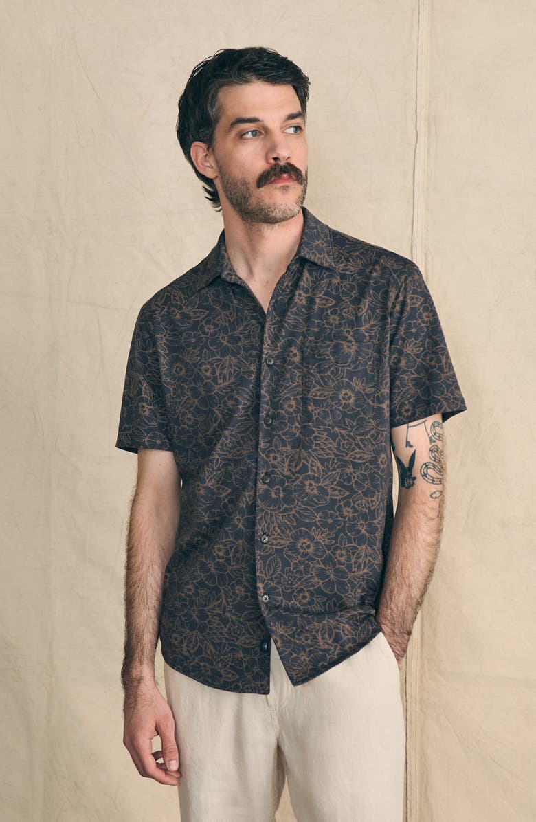 Faherty Print Short Sleeve Cotton Button-Up Shirt, Alternate, color, 