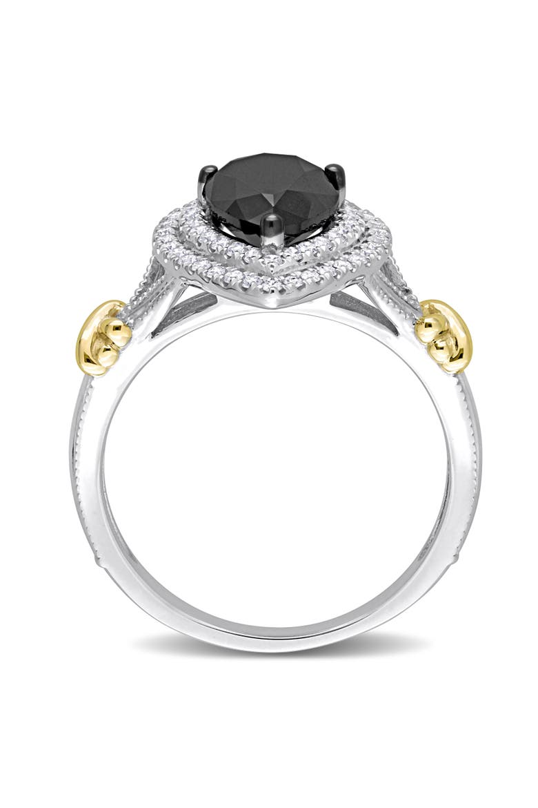 Black & White Diamond Pear Halo Ring 14k, Alternate, color, Black Diamond