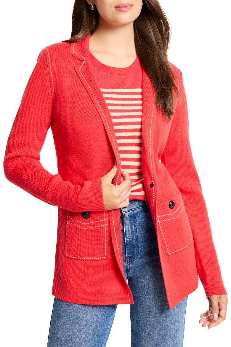 Contrast Stitch Cotton Blend Cardigan, Main, color, SCARLET