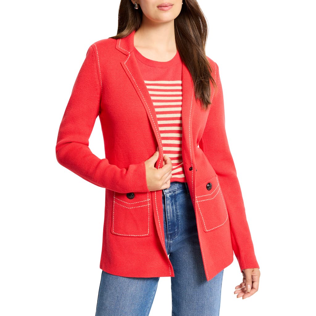 Nic + Zoe Nic+zoe Contrast Stitch Cotton Blend Cardigan In Red