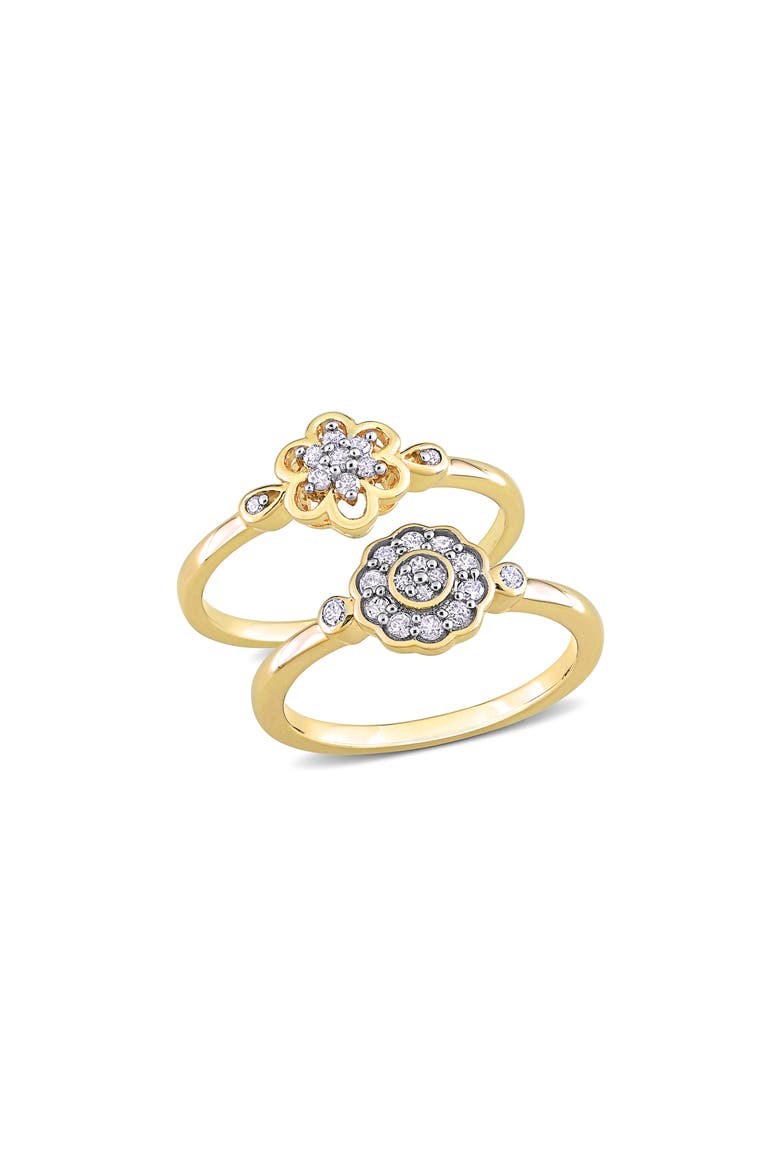 Set of 2 Sterling Silver Diamond Flower Rings - 0.14ct., Main, color, GOLD