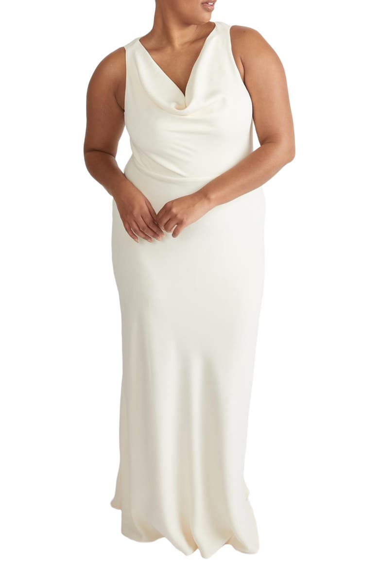 Six Stories Cowl Front Crepe Bridesmaid Dress, Alternate, color, Almond
