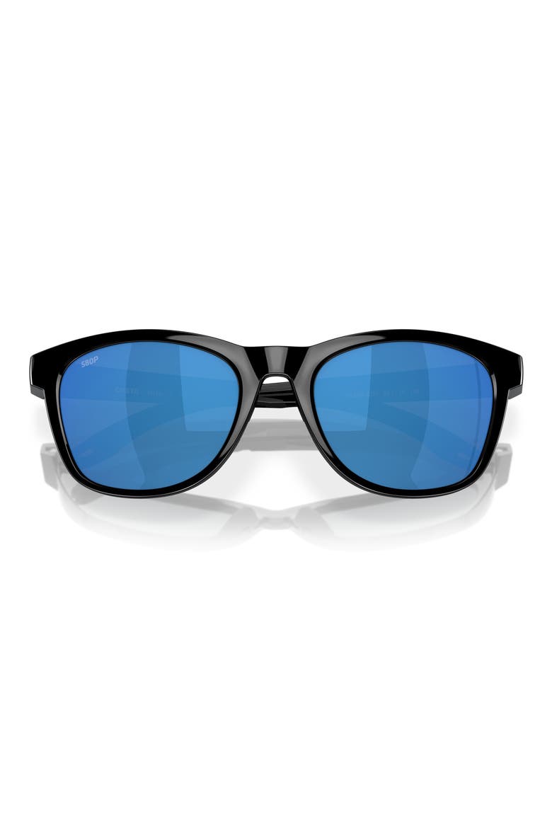 54mm Polarized Mirrored Round Sunglasses, Alternate, color, BLACK/ BLUE MIRROR 580P