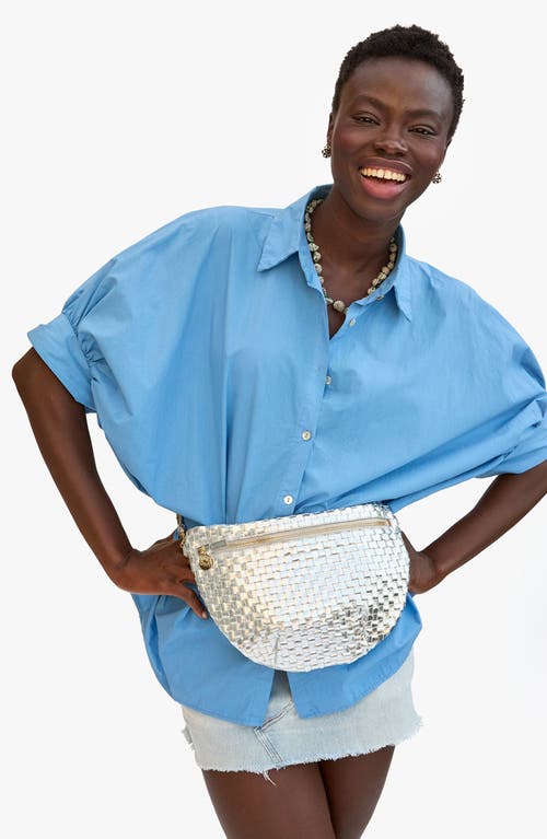 Clare V . Grande Woven Metallic Leather Belt Bag In Silver