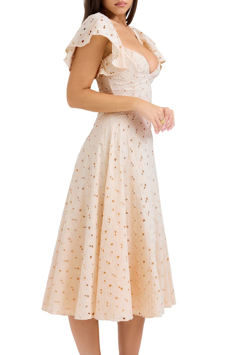 Amaya Flutter Sleeve Lace Midi Dress, Alternate, color, ECRU