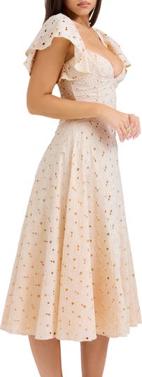 Amaya Flutter Sleeve Lace Midi Dress