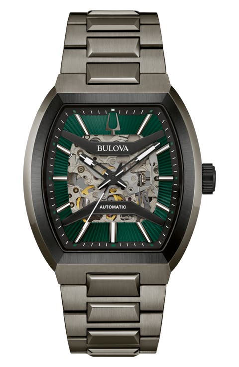 Maquina Gunmetal Skeleton Dial Automatic Bracelet Watch, 40mm