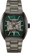 BULOVA Maquina Gunmetal Skeleton Dial Automatic Bracelet Watch, 40mm