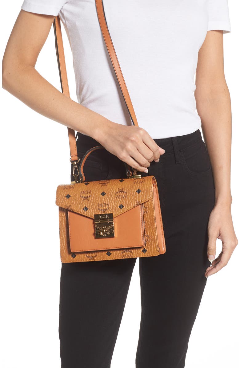 MCM Small Patricia Visetos Coated Canvas & Leather Satchel, Alternate, color,