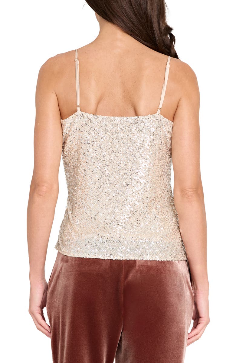 Tahari ASL Sequin Cowl Neck Camisole, Alternate, color, Light Beige Silver