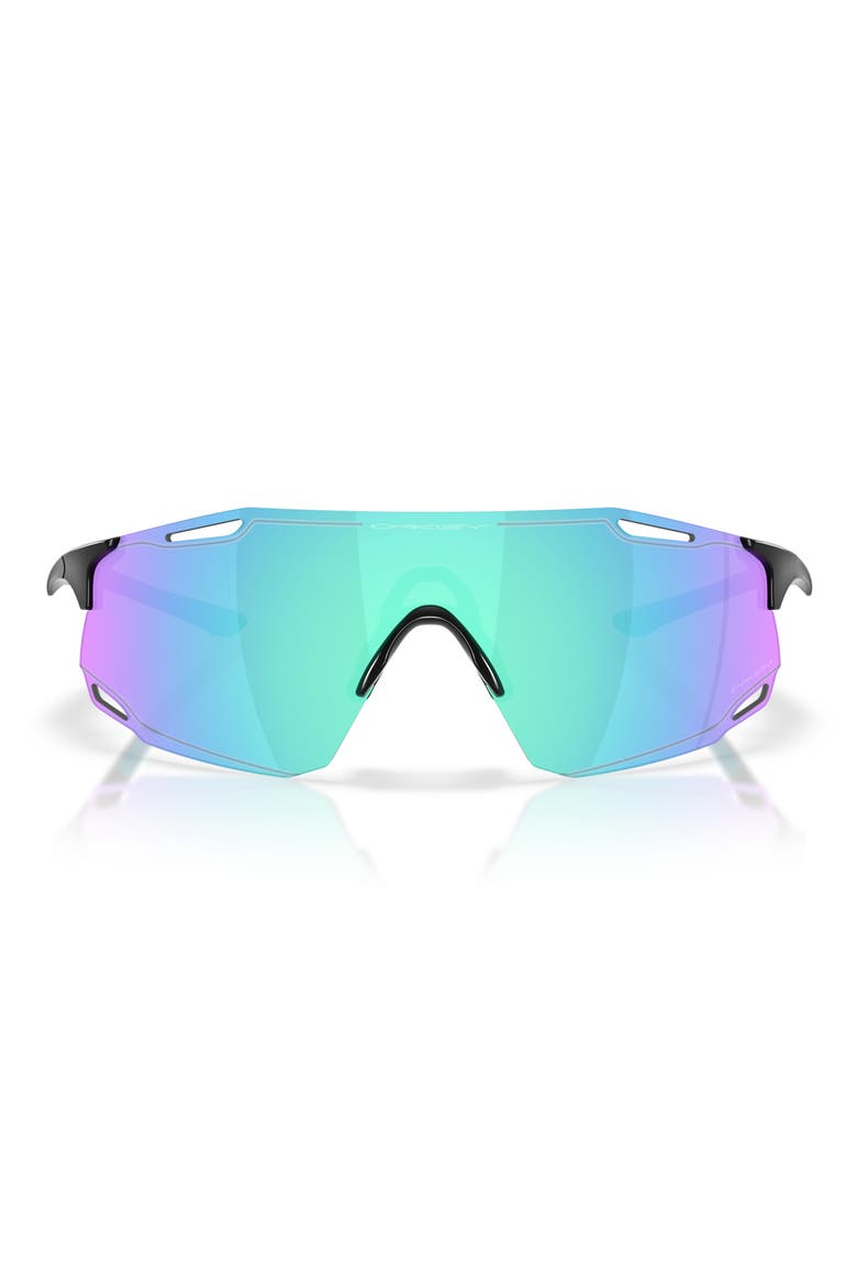 Cybr Dyno 139mm Rectangle Sunglasses, Main, color, POLISHED BLACK / PRIZM AQUA